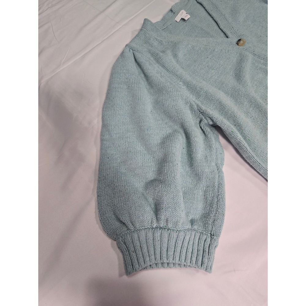J. Jill Women Blue Puff Sleeve Cottage Button Knit Cardigan Sweater Large L - Picture 3 of 7